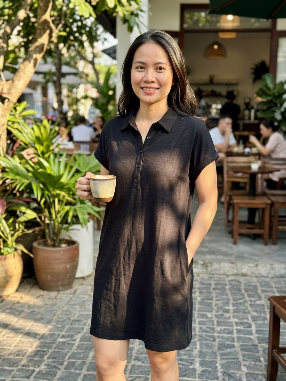 Classic Black Cotton Shirt Dress - Women’s L